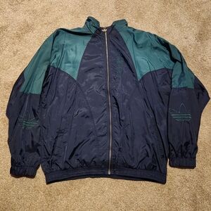 Rare Vintage Adidas Windbreaker Track Jacket Green & Navy Blue Mens XL